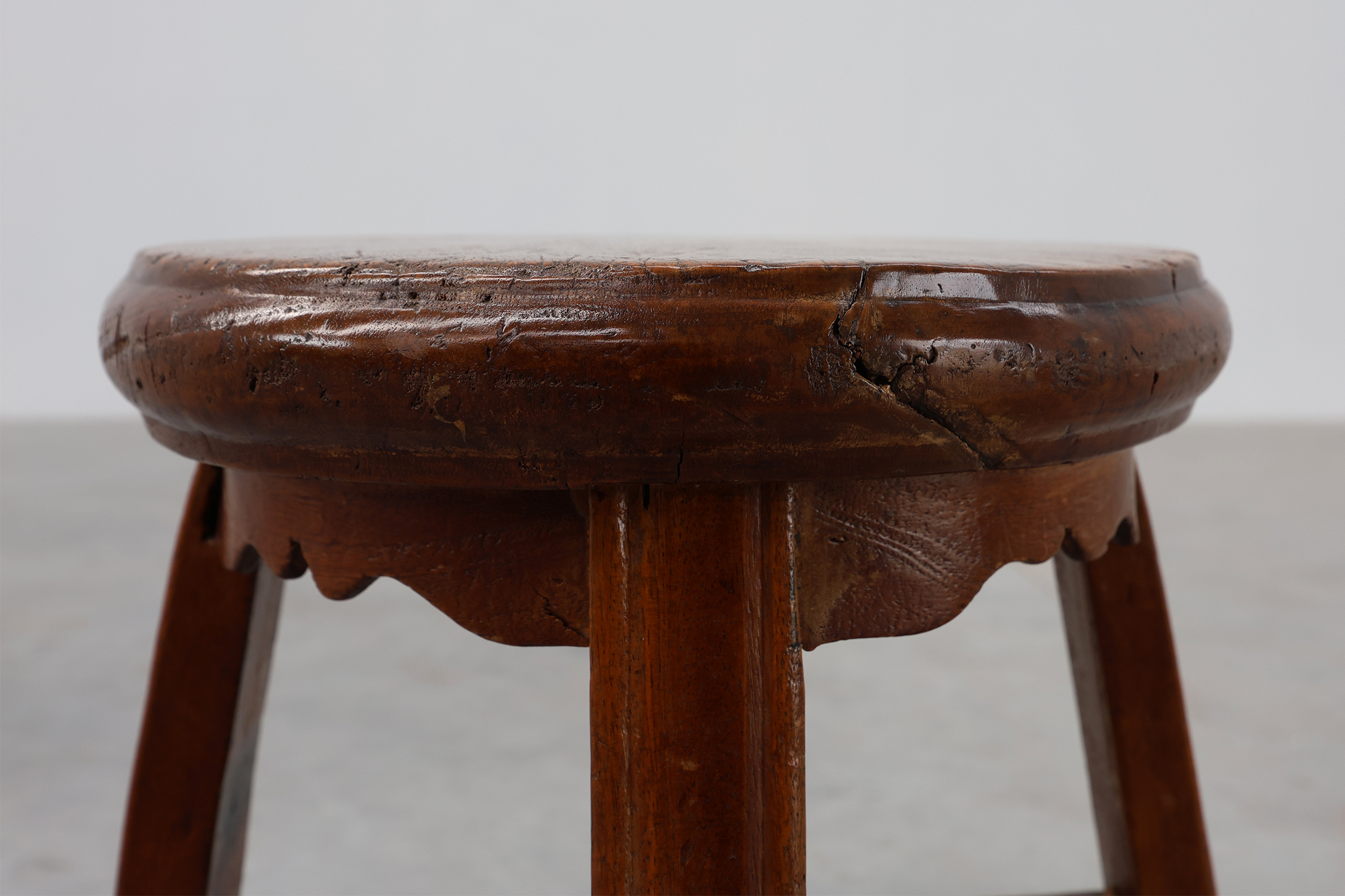 French Antique round stool in oak with nice patina, ca. 1850thumbnail